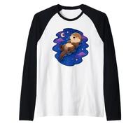 Cute Sea Otter Sleeping Night Sky Stars Goodnight Sleep Raglan Baseball Tee