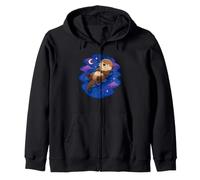 Cute Sea Otter Sleeping Night Sky Stars Goodnight Sleep Zip Hoodie