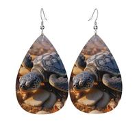 Cute Sea Turtle Crawled on The Beach Leather Earrings Dangle Drop Earring Lightweight Teardrop Earrings Vintage Bohemian Earring for Women Christmas Birthday Gift Fashion Jewelry