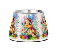Cute Sea Turtle Feed Dog Bowl Enhanced Stainless Steel Raised Cat Bowls for Medium Dogs Whisker Fatigue