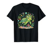 Cute Sea Turtle Surrounded by Flowers and Leaves Earth Day T-Shirt