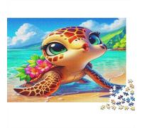 Cute Sea Turtle with Flowers 1000 Pieces Puzzle Marine Life Brain Exercise Cognitive Skills Premium Cardboard for Teens 70x50cm/1000pcs