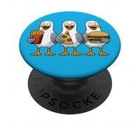 Cute Seagull Birds Stealing Sandwich Pizza Fries Fastfood PopSockets Adhesive PopGrip