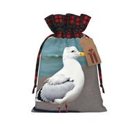 Cute seagull Christmas Tree Hanging Gift Bags Jute Drawstring Sacks with, Eco-Friendly Festive Decor & Small Present Bag for Xmas Tree