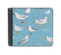 Cute Seagull PU Leather Wallets Stylish Bifold Wallet Slim Front Pocket Credit Card Holder for Women Men