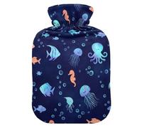 Cute Seahorse Fish Hot Water Bottle with Soft Velvet Cover Hot Water Bag for Pain Relief Small