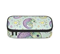 Cute Seahorse Pastel Cute Zipper Pencil Case, Oxford Fabric Pen Pouch | Full Printing Oxford Pencil Case Include 4 Pen Slots, Mesh Pocket, Divider Great For Work/Travel/Art.