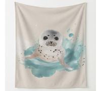 Cute Seal Flannel Throw Blanket, Ocean Animal Ocean Waves Water Ripples Soft Blanket for Bed Sofa Couch, Microfibre Fluffy Blankets for Kids Adults, 150 x 180 cm Grey