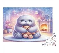 Cute Seal Hug Bear 1000pcs Jigsaws for Adults, Thick Cardboard, Manatee with Teddy, Challenging Brain Teaser, Develops Fine Motor Skills, Great Family Activity for All Ages 52x38cm/1000pcs
