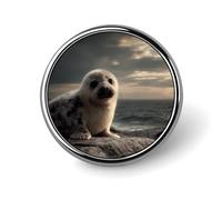 Cute Seal on Rocks Round Enamel Brooch Pin Button Badges Decoration Hat Clothing Bag Accessories Gift Crafts