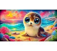 Cute-Seal-Pup-on-Beach Jigsaw Puzzles 1000Pc Recycled Paper Educational Game Decompression Beautiful Decoration Puzzle for Adults and Kids 70x50/1000pcs