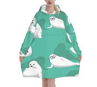 Cute Seal,Women's Oversized Wearable Blanket Hoodie, Blanket Sweatshirt,Flannel Pullover Blanket