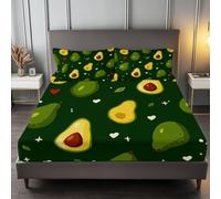 Cute Seamless Avocado Pattern Printed Fitted Sheets 3 Pieces, 12 Inch (30 Cm) Deep Soft Microfiber Elastic Fitted Bed Sheets Washable Print Fitted Cover for Mattress, Blue And White, Single Size