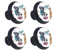 Cute Seamless Dogs with Colorful Ribbons Kitchen Cabinet Knobs, Decorative Drawer Dresser Knobs with Screws Pulls Handles Hardware for Home Furniture, 4 Pack