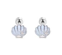 Cute Seashell Starfish Cartilage Screw Flat Back Stud Earrings for Women Stainless Steel Blue CZ Crystal Shell Star Ocean Themed Tragus Tiny Studs Earring Dainty Summer Sea Beach Jewelry for Helix 20G
