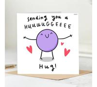 Cute Sending You a Hug Greeting Card with Purple Character, Love Hearts Design