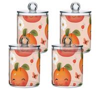 Cute Serviceberry Fruit Clear Plastic Candy Organizer Storage with lid Office Essentials Decorative Dental floss storage jar for Cotton Swabs,Cotton Pads,Floss Picks,Paper Clips,Hair Clips 4 Pack