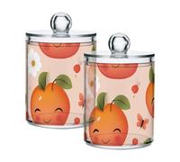 Cute Serviceberry Fruit Clear Plastic Candy Organizer Storage with lid Office Essentials Decorative Dental floss storage jar for Cotton Swabs,Cotton Pads,Floss Picks,Paper Clips,Hair Clips 2 Pack