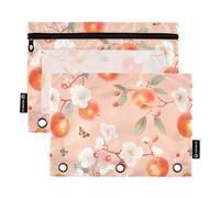 Cute Serviceberry Fruit Peach Binder Pocket Folders Pencil Case for Rings Binder Storage with Zipper for Children Stationery Organizer Upplies