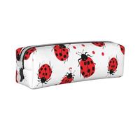 Cute Seven-Spotted Ladybug Pencil Case Portable Cylindrical Pencil Pouch with Zipper Leather Cosmetic Pouch Bag