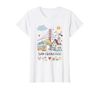Cute SF City Souvenir with San Francisco Icons Value Graphic T-Shirt, Women, White, S