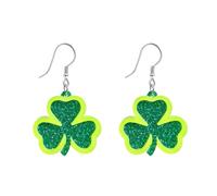Cute Shamrock Dangle Earrings for Women Acrylic Hypoallergenic Earring Glitter Heart Green Clover Leaf Dangling Drop Earring Decor St Patricks Day Accessories Irish Good Luck Simple Jewelry Gifts