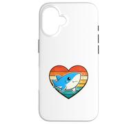 Cute Shark in Retro Heart - Kawaii Shark Vintage Sunset Case for iPhone 16