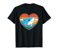 Cute Shark in Retro Heart - Kawaii Shark Vintage Sunset T-Shirt