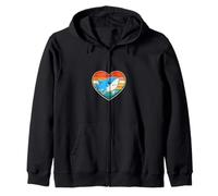 Cute Shark in Retro Heart - Kawaii Shark Vintage Sunset Zip Hoodie