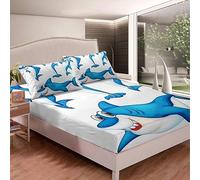 Cute Shark Kids Single Fitted Sheet, 3D Animal Fitted Sheet Single Bed - Deep Pocket 12 inch (30 cm) - Soft Microfibre Fabric - Shrinkage and Fade Resistant Single Bedding - Bottom Sheet