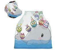 Cute Shark Owls Stretchy Baby Car Seat Cover,Canopy Nursing Covers,Soft Breathable Windproof Scarf Changepad for Winter Infant Breastfeeding Boys