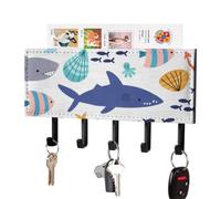 Cute Shark Scallops And Octopus Wall Mounted Key Hook | Decorative Key Hanger With 5 Hooks Multifunctional Wall Mounted Key Hook For Entrance Hallway Home Decor 7.1 x 4.3 Inches