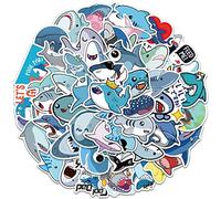 Cute Shark Stickers for Laptop Notebook Water Bottle Hydro Flask Bicycle Car Bumper Hard Hat Skateboard, 50Pcs Durable Funny Decals for Kids Teens Boys Girls