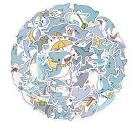 Cute Shark Vinyl Stickers, 50 PCS Waterproof Cartoon Shark Decals for Laptops, Scrapbooking, Journals, Water Bottles, Phones, Notebooks & DIY Decor