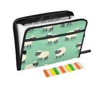 Cute Sheep Cartoon Green Folder with Dividers 13 Pockets A4 Letter Size with Zipper Closure for Expanding Hanging File Folders