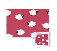 Cute Sheep Cartoon White Sheep Red Printed,300 Pieces Wooden Jigsaw Family Game Jigsaw Puzzles for Adults Teens Home Decor