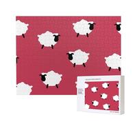 Cute Sheep Cartoon White Sheep Red Printed,500 Pieces Wooden Jigsaw Family Game Jigsaw Puzzles for Adults Teens Home Decor