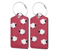 Cute Sheep Cartoon White Sheep Red Printed,Luggage Tags Pu Leather Name Tag Travel Suitcase Identifier ID Tags Durable Luggage Label 2 pcs