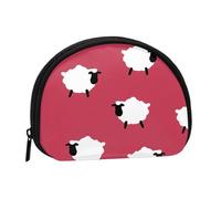 Cute Sheep Cartoon White Sheep Red Printed, Women's Storage Bag Shell Makeup Bag Small Coin Purse Shell Change Pouch