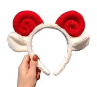 Cute Sheep Horn Lamb Ear Soft Fleece Women Headband Makeup Head Band Hair Band for Wash Face Shower Hair Accessories(RD)