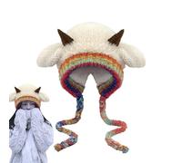 Cute Sheep Horns Hooded Hat, Knitted Sheep Ear Shaped Hat, Cute Horn Hooded Hat, Animal Character Winter Hat with Ear Protection