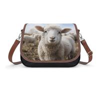 Cute Sheep Lamb Crossbody Bag for Women Leather Crossover Shoulder Handle Bag with Adjustable Strap Hobo Handbag Large Capacity Purse Work Handbag for Daily Outdoor