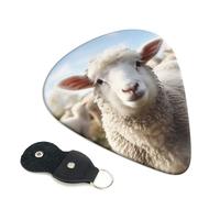 Cute Sheep Lamb Guitar Picks 6 Pcs, 0.46mm Thickness Celluloid Plectrum with Leather Picks Holder, Personalized Guitar Pick for Bass Electric Acoustic Guitars Lovers Gift