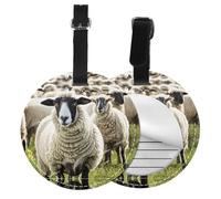Cute Sheep Lamb Print 1/2/4pcs Luggage Tags,Round Leather Travel Suitcase Labels with Privacy Name Address Card