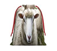 Cute Sheep Lamb -Print Drawstring Gifts Bags L Size - Soft Flannel Fabric Reusable For Wedding Party Favors Gifts Packaging