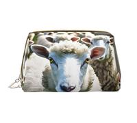 Cute Sheep Lamb Print Makeup Bag Portable Leather Waterproof Cosmetic Bag Clutch Makeup Brush Bag (6.7x4.3in)