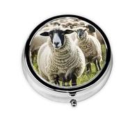 Cute Sheep Lamb Print Pill Box for Pocket Round Pill Box 3 Compartment Decorative Portable Travel Pill Holder Tablet Vitamin Organizer Mini Pill Case(2pcs)