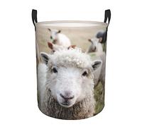 Cute Sheep Lamb Print Round Laundry Basket With Handles Waterproof Laundry Hamper For Bathroom Circular Storage Basket