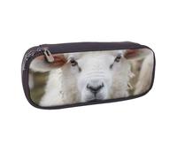 Cute Sheep Lamb Printed Pu Leather Pencil Case Box Flip Pen Bag and Makeup Cosmetic Holder for Girls Boys School Students