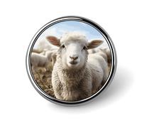 Cute Sheep Lamb Round Brooch Pin Aluminum Alloy Badge Pin Personalized Lapel Pin with Smooth Edges Fashion Accessories for Shirts Jackets